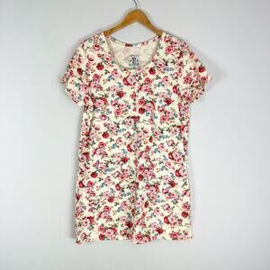 Studio 25 Vintage 1990s 100% Cotton Cream Floral Short Sleeve Shift Dress